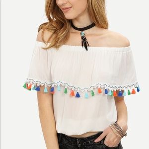 Over the Shoulder Tassel Top